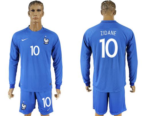 France #10 Zidane Home Long Sleeves Soccer Country Jersey - Click Image to Close